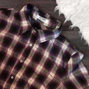 Vintage Style Black and Purple Plaid Boyfriend Flannel